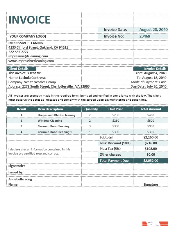 Cleaning Company Invoice Template PSD template
